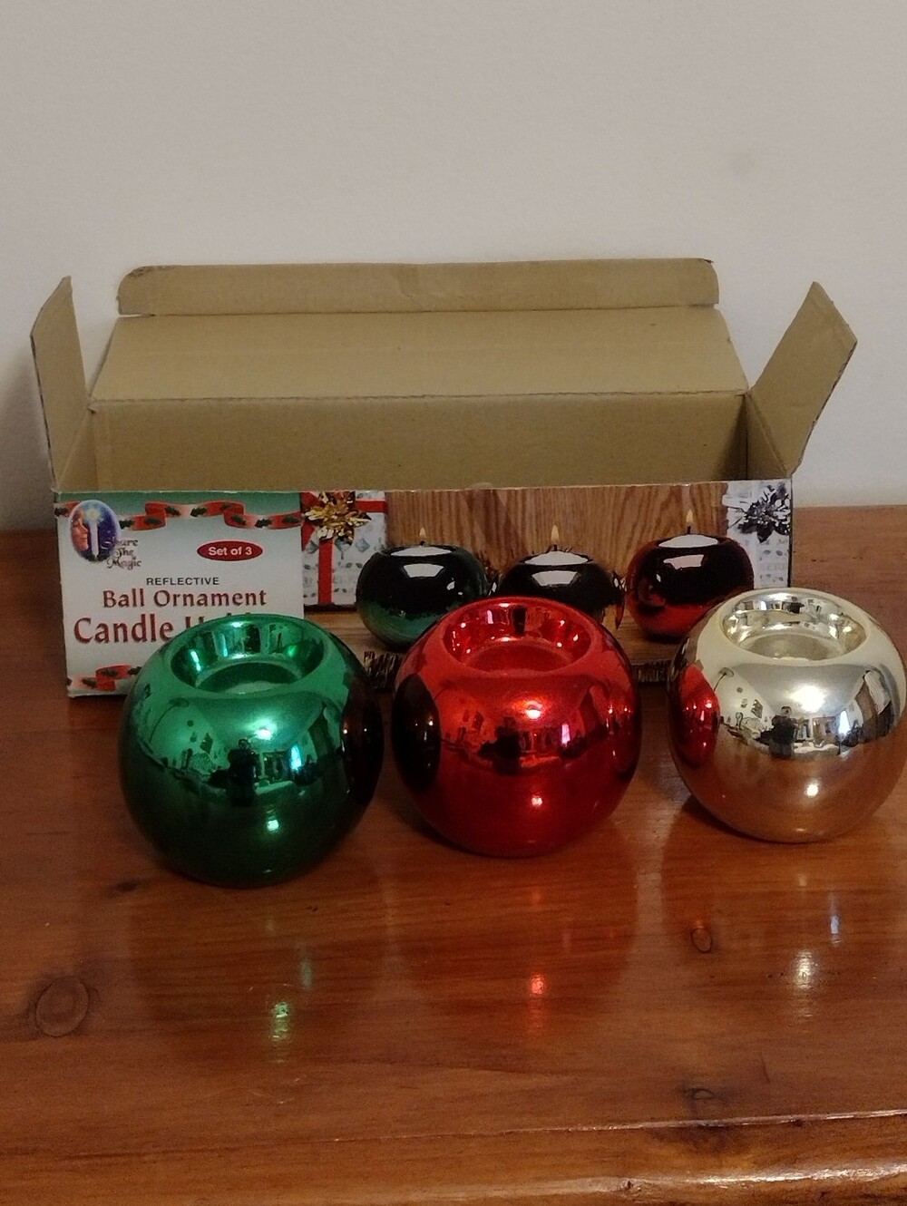 Christmas Ball Ornament Tealight Holder Set